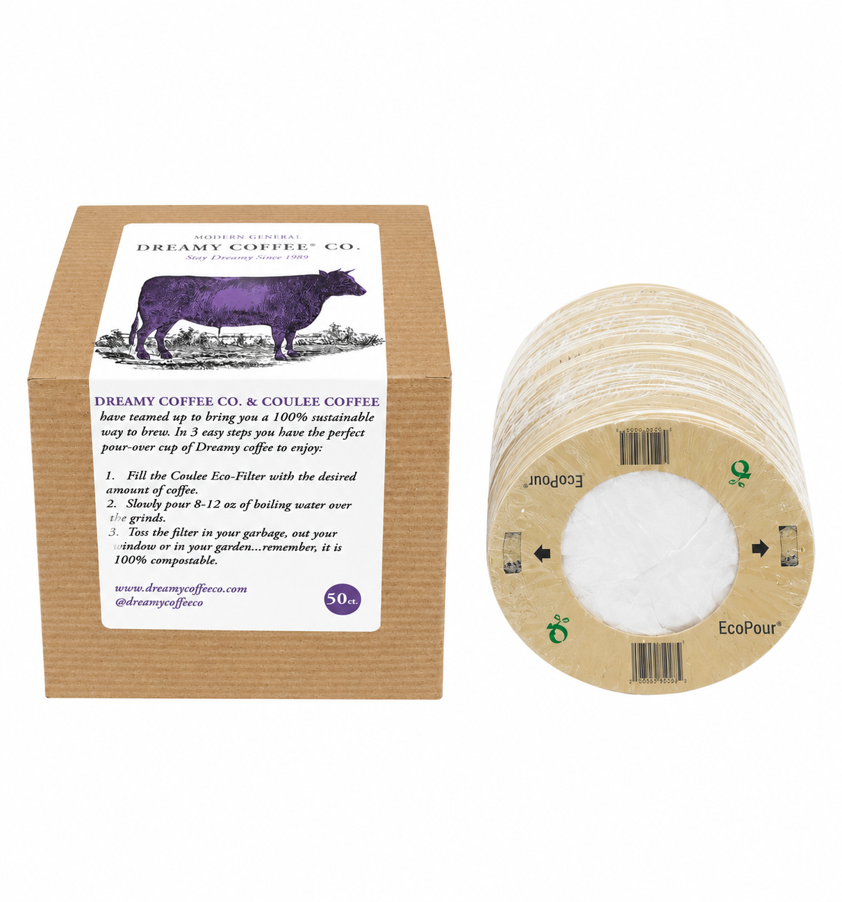 Eco Pour over Filters. Pack of 50, 100% Sustainable. 100% Plastic Free.